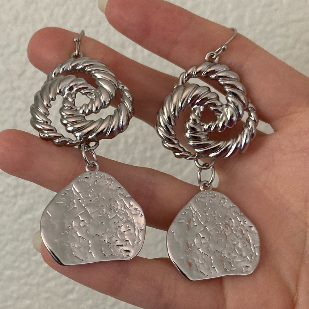 NEW Vanessa Mooney Twisted Silver Earrings drop dangle hoops coin charms